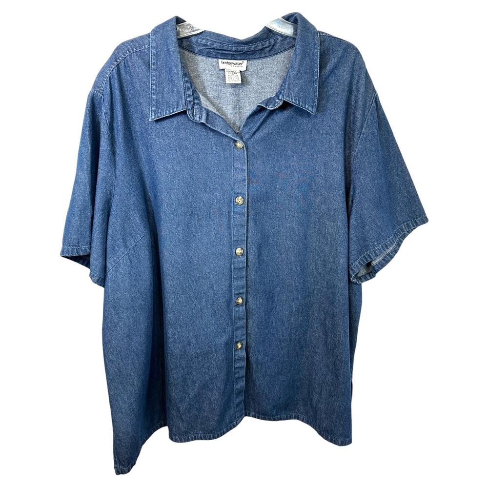 VTG Bridgewater Plus Size 28W Denim Top Button Down Short Sleeve Y2K Western 344
